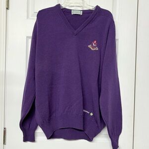 Glenmuir V-neck Sweater 100% Lambswool Port Marnock Golf Club Purple Sz 46 XL